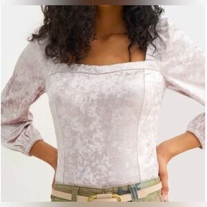 Anthropologie NWT Jessima Crushed Velvet Long Sleeve Top XS Champagne